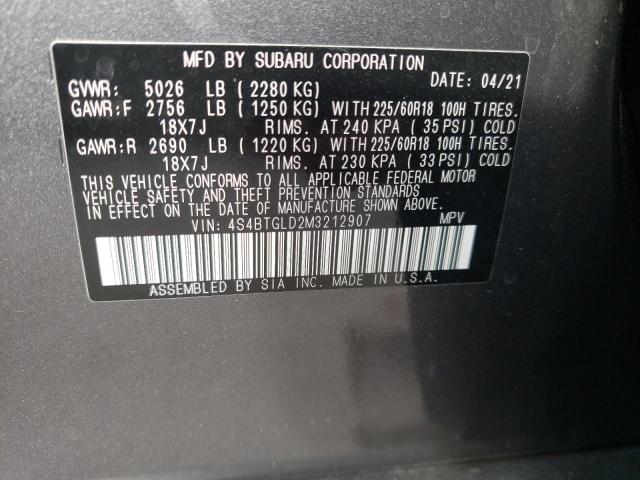 2021 SUBARU OUTBACK ON 4S4BTGLD2M3212907