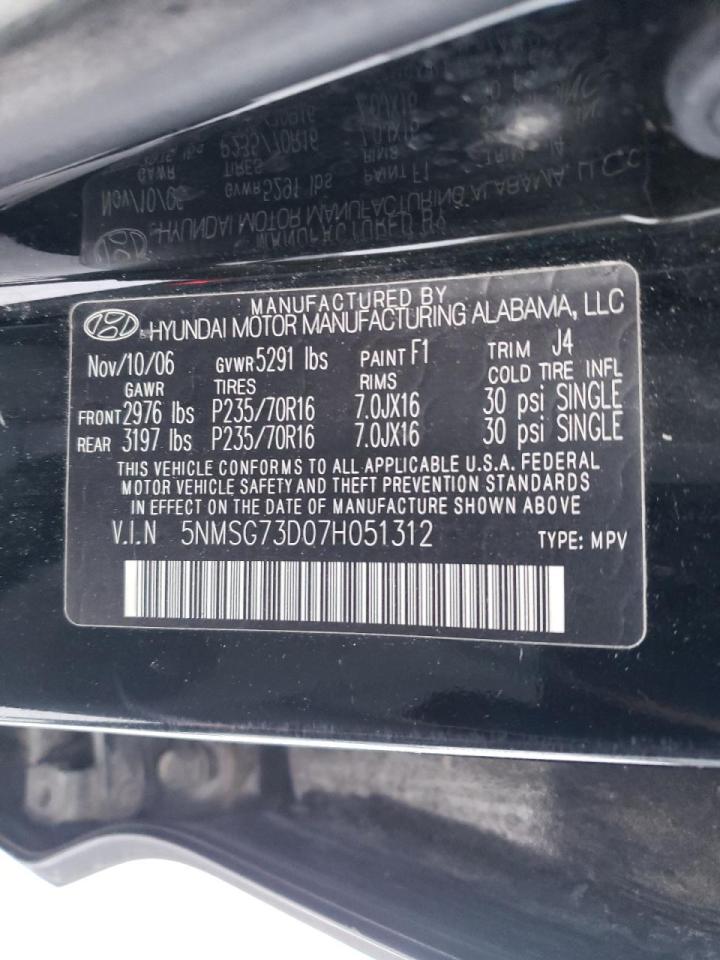 5NMSG73D07H051312 2007 Hyundai Santa Fe Gls