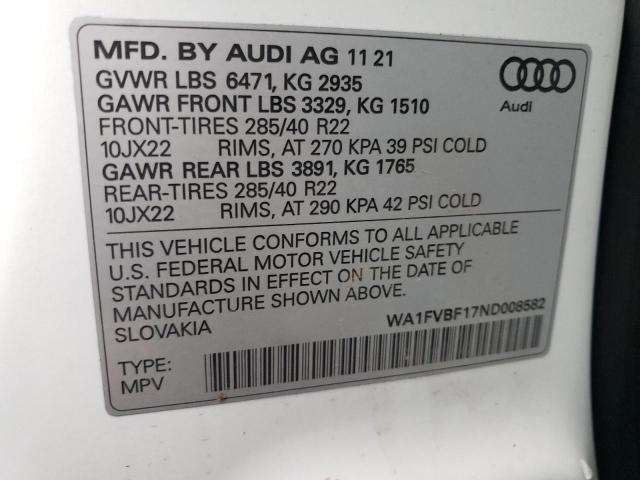 2022 AUDI Q8 PRESTIG WA1FVBF17ND008582