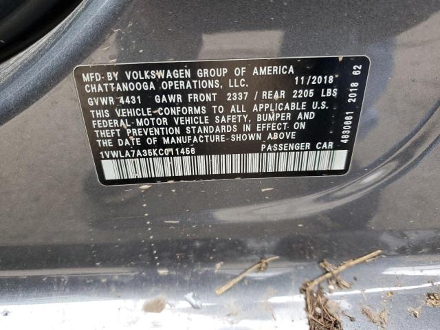2019 VOLKSWAGEN PASSAT WOL - 1VWLA7A35KC011456