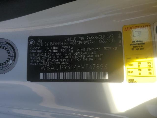 WBAUP93548VF47893 BMW 128 I
