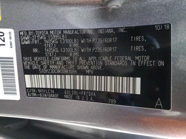 2019 TOYOTA SIENNA XLE 5TDYZ3DC8KS981094