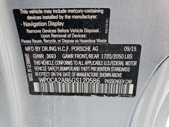 2016 PORSCHE BOXSTER - WP0CA2A86GS120586