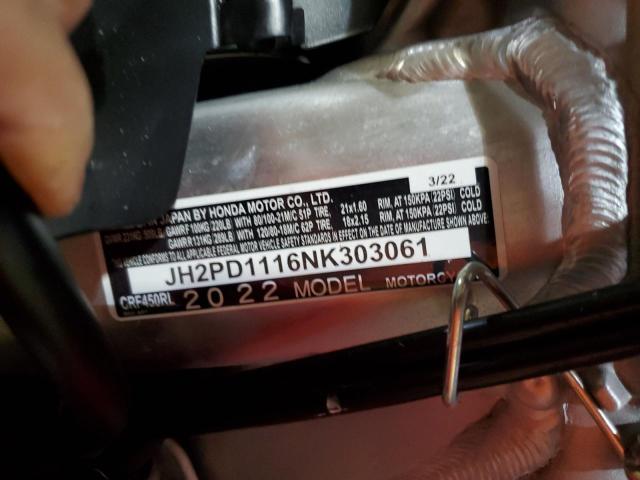 2022 HONDA CRF450 L JH2PD1116NK303061