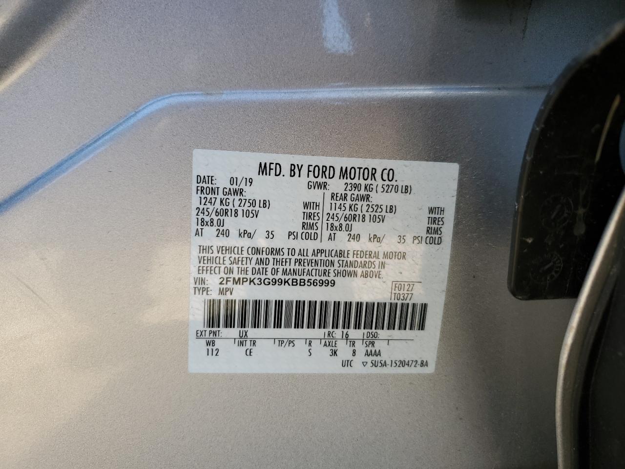 2FMPK3G99KBB56999 FORD EDGE 2019