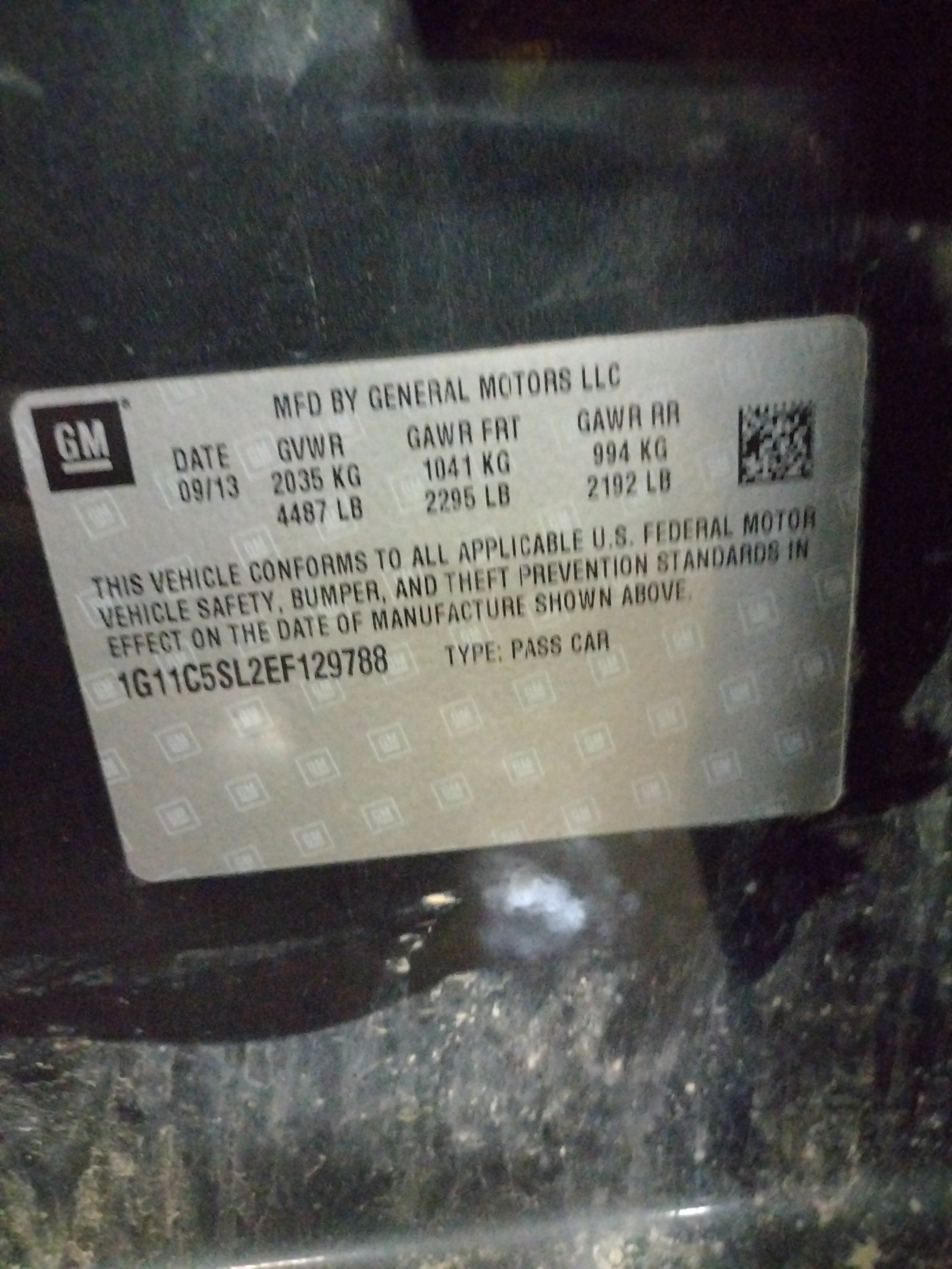 1G11C5SL2EF129788 2014 Chevrolet Malibu 1Lt