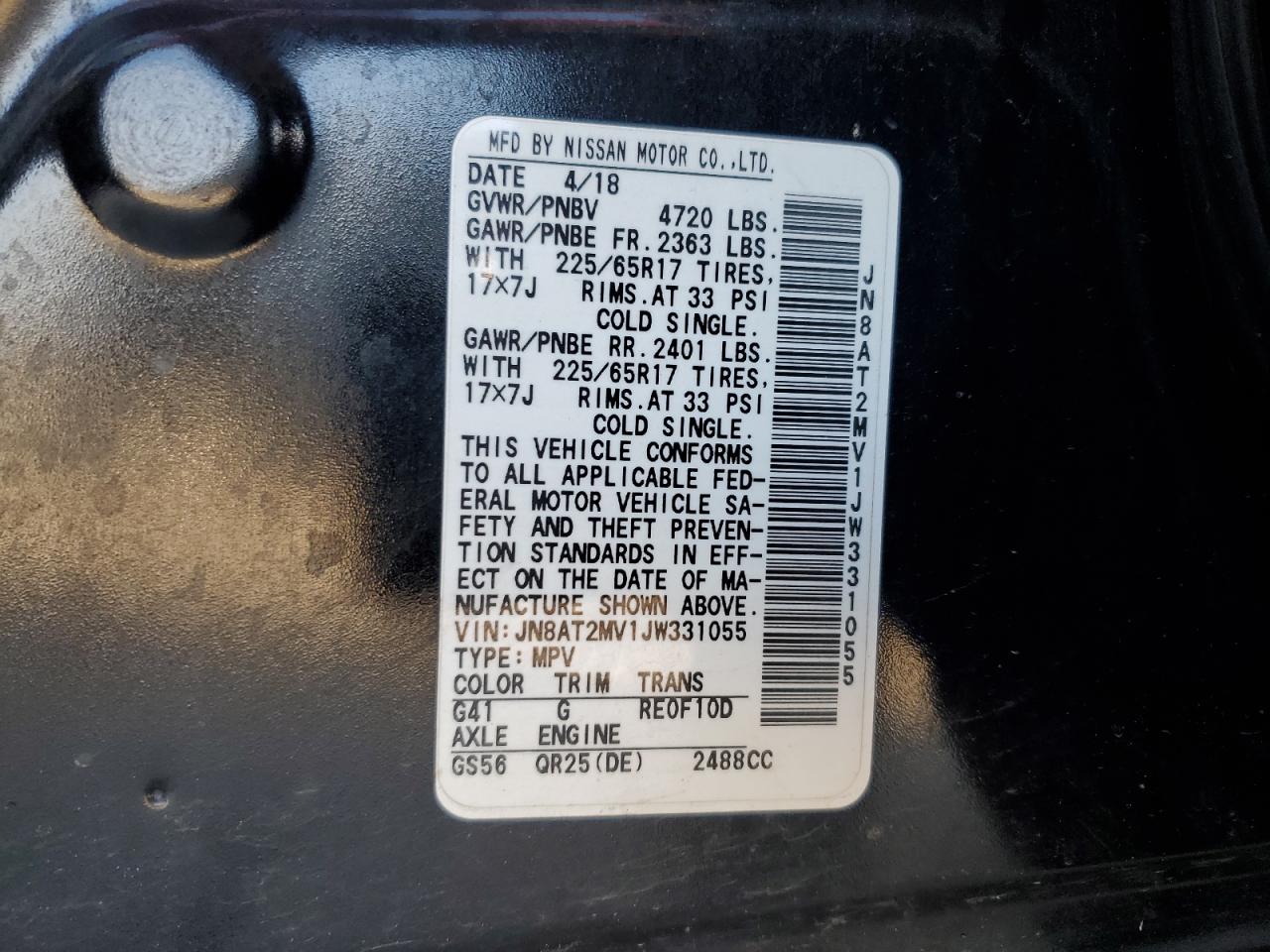 JN8AT2MV1JW331055 NISSAN ROGUE 2018