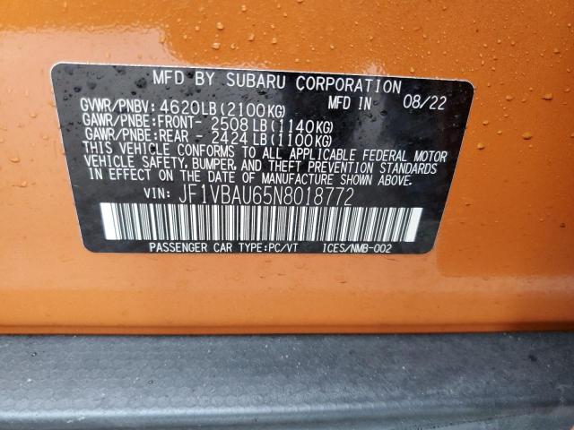 2022 SUBARU WRX GT JF1VBAU65N8018772