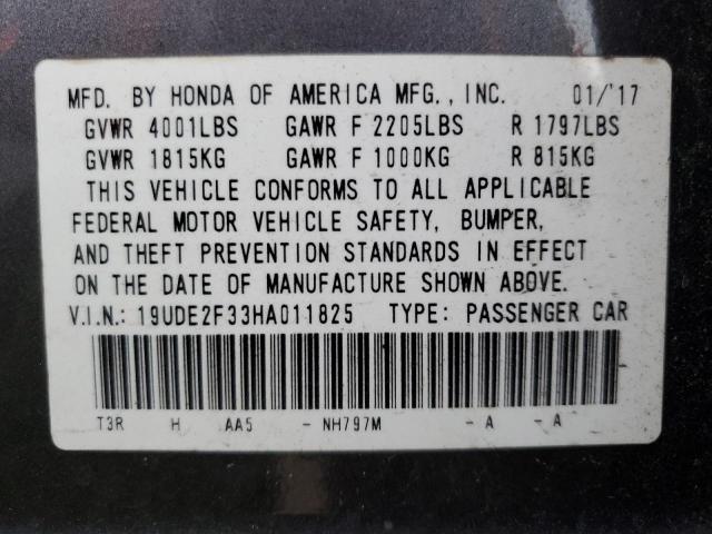 2017 ACURA ILX BASE WATCH PLUS VIN: 19UDE2F33HA011825