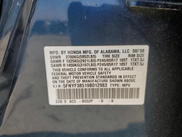 5FNYF38519B012983 2009 Honda Pilot Exl