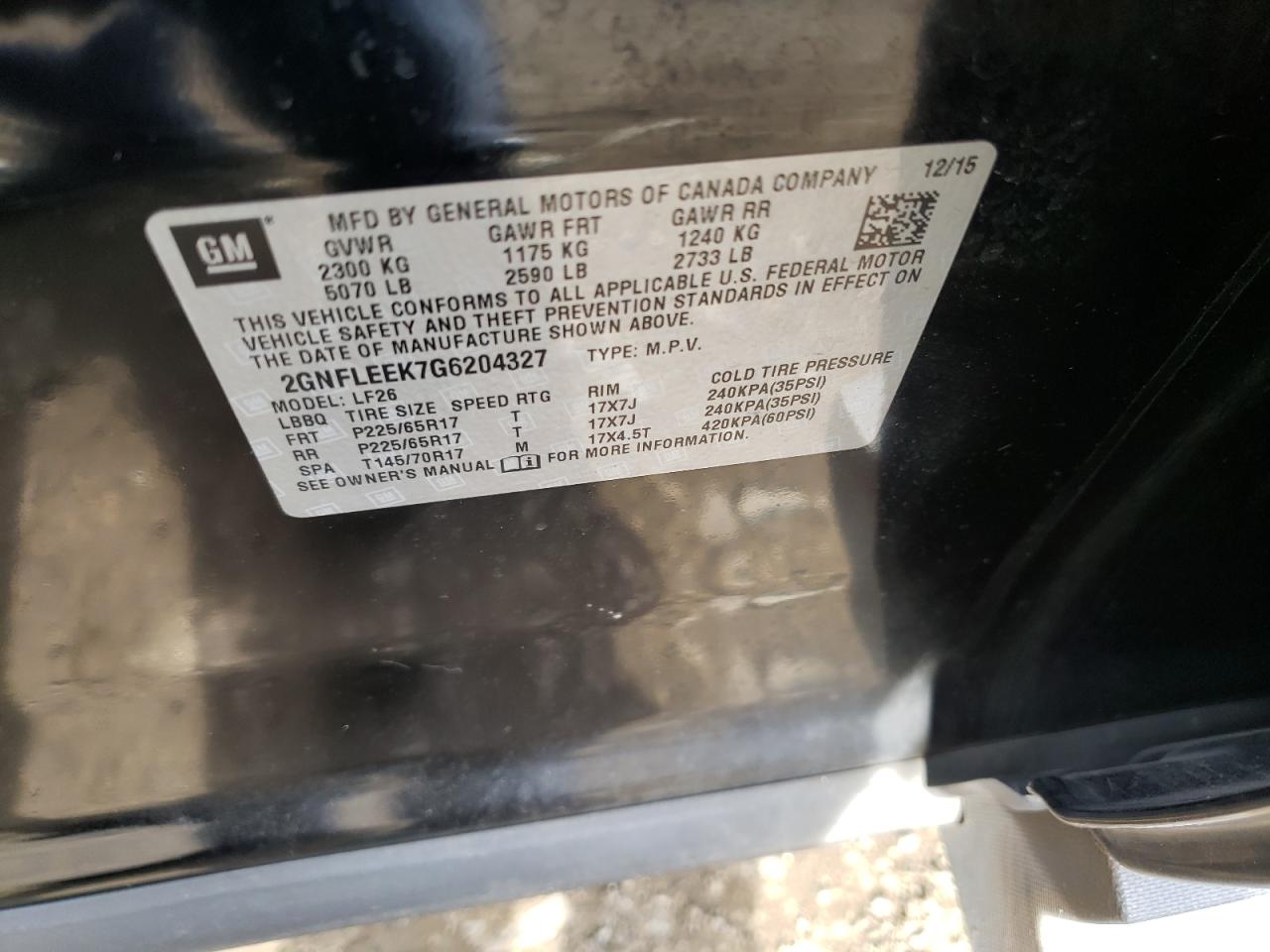2GNFLEEK7G6204327 CHEVROLET EQUINOX 2016