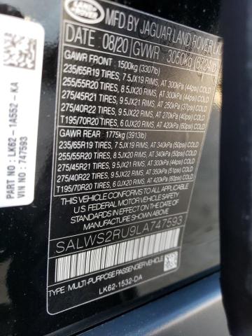 2020 LAND ROVER RANGE ROVE SALWS2RU9LA747593