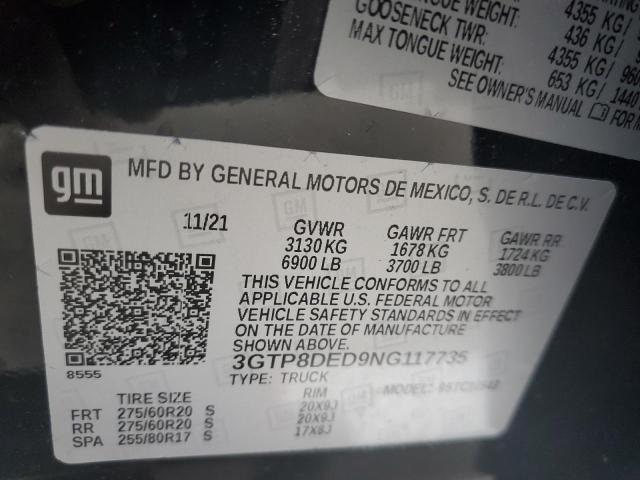 3GTP8DED9NG117735 GMC Sierra Limited C1500 Slt