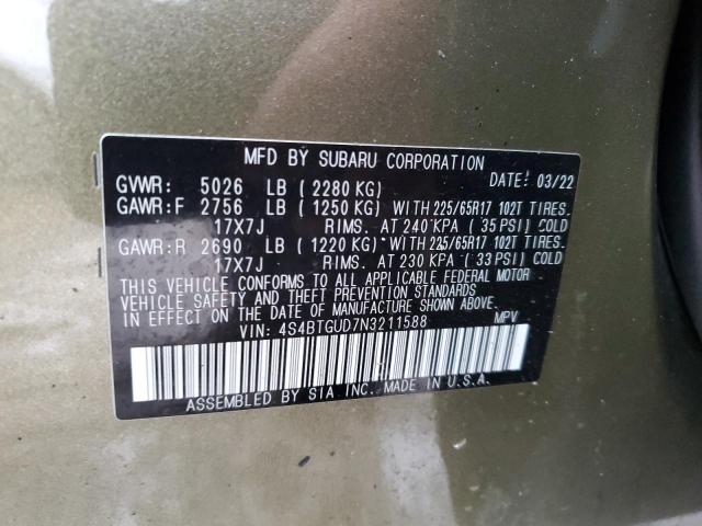 2022 SUBARU OUTBACK WI 4S4BTGUD7N3211588