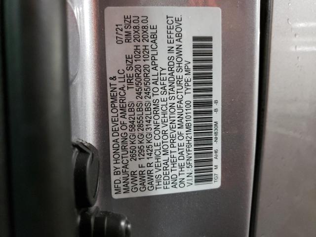 2021 HONDA PILOT SE 5FNYF6H21MB101100