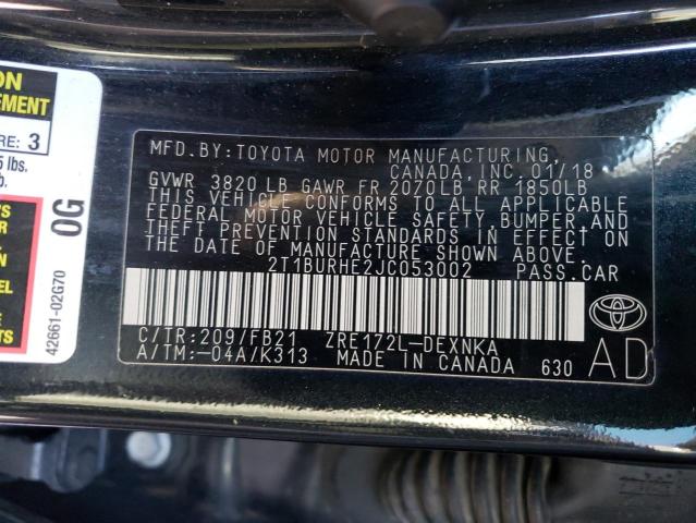 2018 TOYOTA COROLLA L 2T1BURHE2JC053002