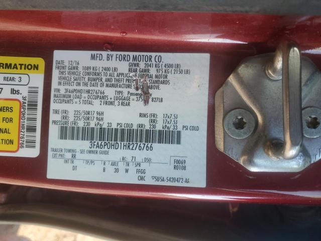 2017 FORD FUSION SE - 3FA6P0HD1HR276766