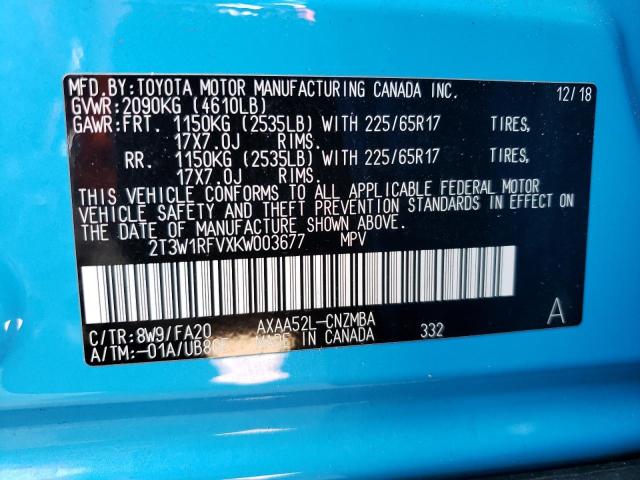 2019 TOYOTA RAV4 XLE - 2T3W1RFVXKW003677