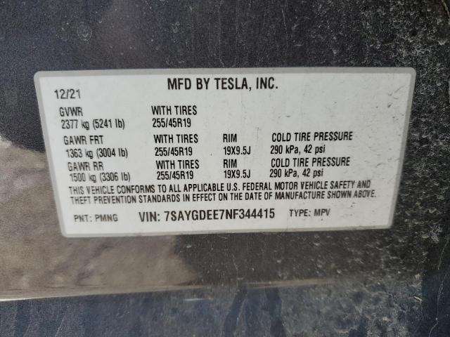 7SAYGDEE7NF344415 Tesla Model Y