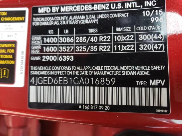 4JGED6EB1GA016859 2016 MERCEDES-BENZ GLE-CLASS, photo no. 13