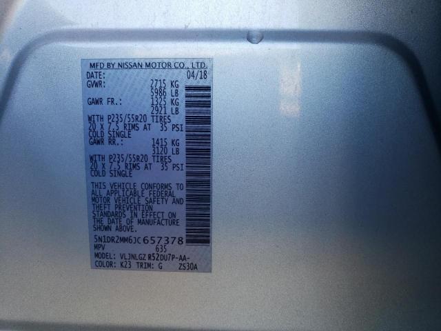 2018 NISSAN PATHFINDER 5N1DR2MM6JC657378