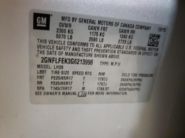 2016 CHEVROLET EQUINOX LT - 2GNFLFEK3G6213998