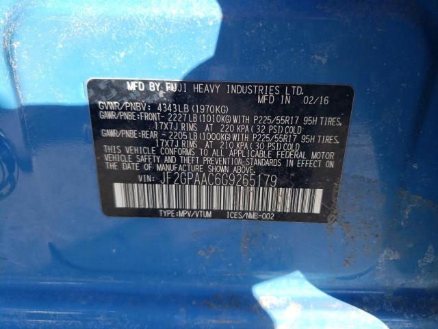 2016 SUBARU CROSSTREK JF2GPAAC6G9265179