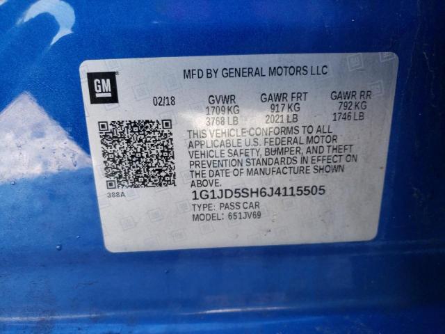 2018 CHEVROLET SONIC LT - 1G1JD5SH6J4115505