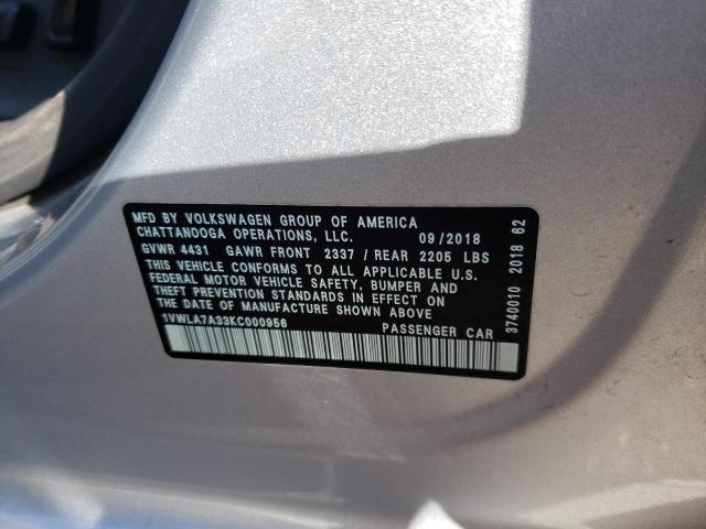 2019 VOLKSWAGEN PASSAT WOL - 1VWLA7A33KC000956