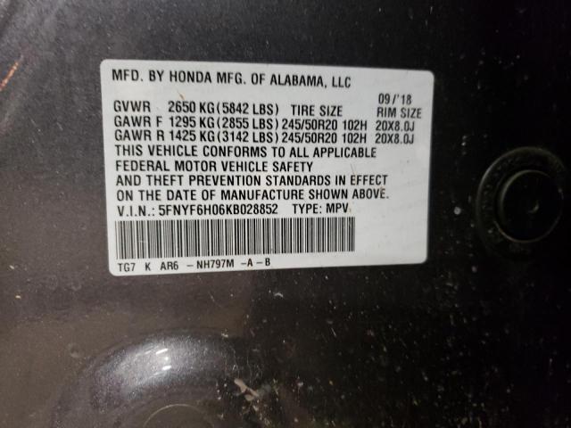2019 HONDA PILOT ELIT - 5FNYF6H06KB028852