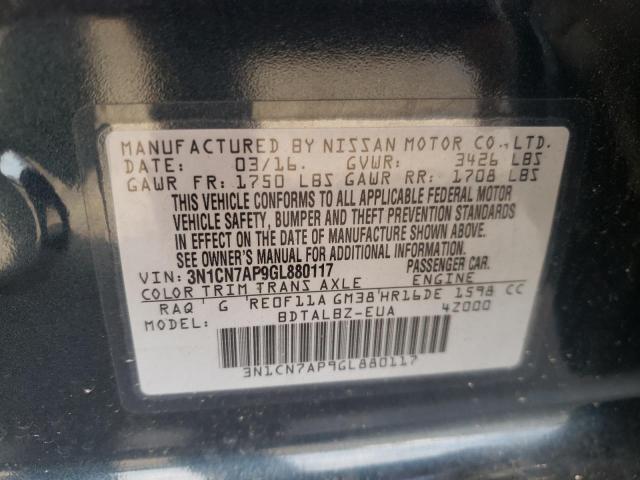 2016 NISSAN VERSA SV W 3N1CN7AP9GL880117