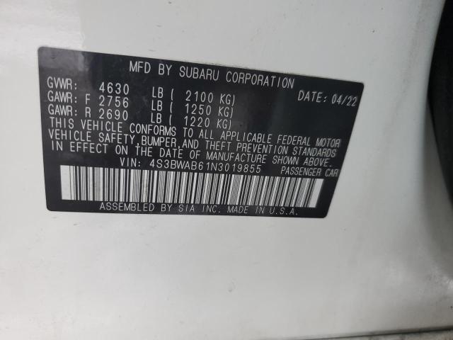 2022 SUBARU LEGACY 4S3BWAB61N3019855