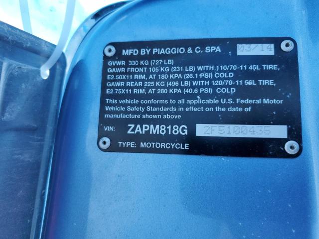 2015 VESPA SPRINT 150 ZAPM818G2F5100435