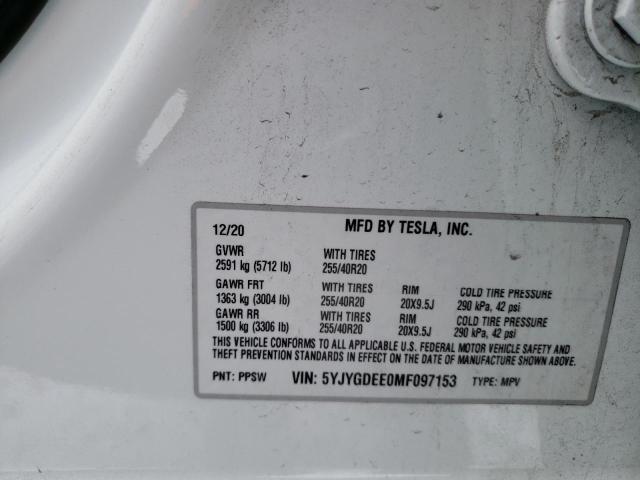 2021 TESLA MODEL Y 5YJYGDEE0MF097153