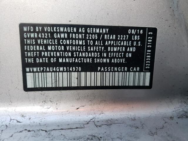 2016 VOLKSWAGEN E-GOLF SE - WVWKP7AU4GW914970