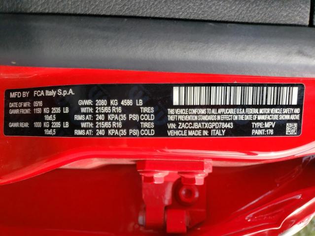 2016 JEEP RENEGADE ZACCJBATXGPD78443
