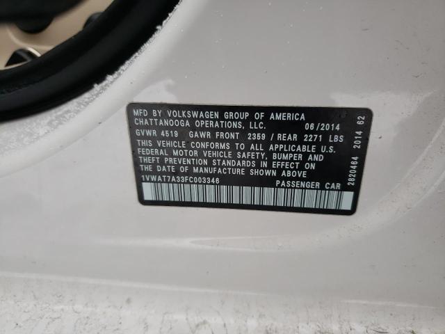 2015 VOLKSWAGEN PASSAT S - 1VWAT7A33FC003346