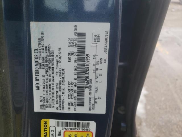 2019 FORD FUSION SE - 3FA6P0LU2KR109959