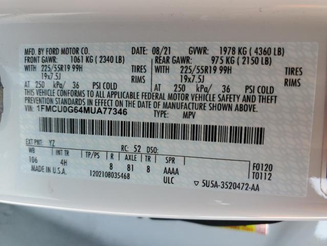 2021 FORD ESCAPE SE - 1FMCU0G64MUA77346