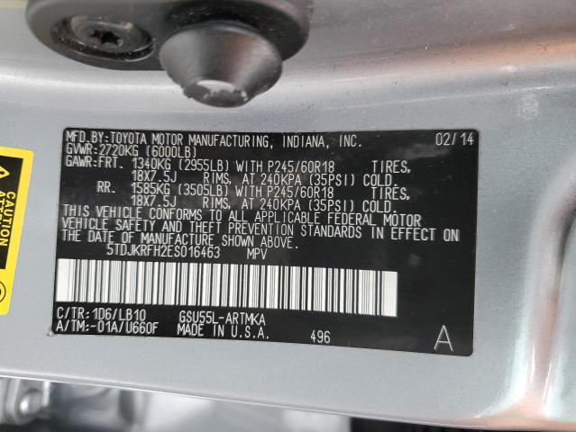 VIN 5TDJKRFH2ES016463 2014 Toyota Highlander, Xle no.13