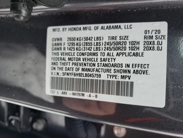 2020 HONDA PILOT TOUR - 5FNYF6H92LB045759