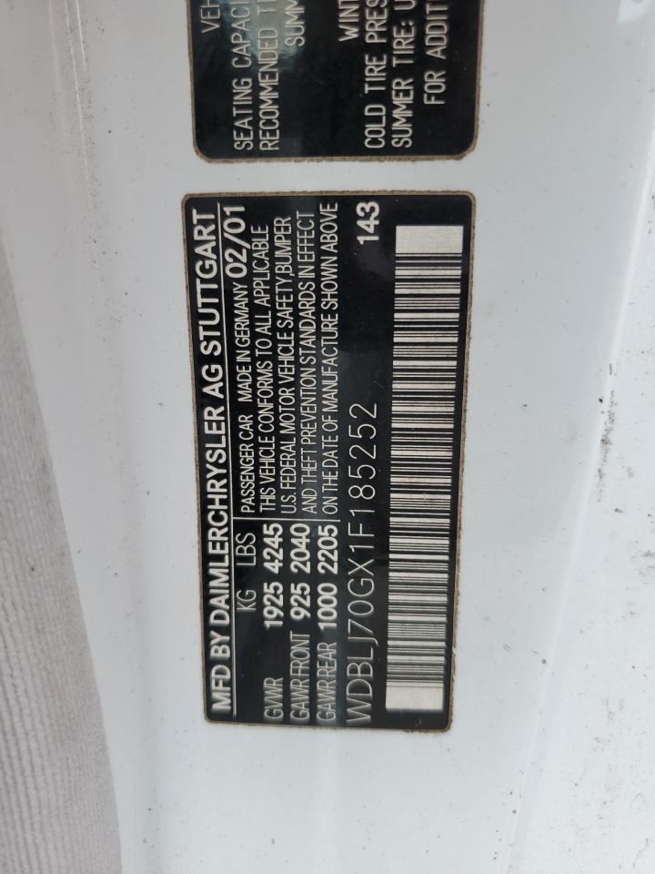 2001 Mercedes-Benz Clk 430 VIN: WDBLJ70GX1F185252 Lot: 38702633