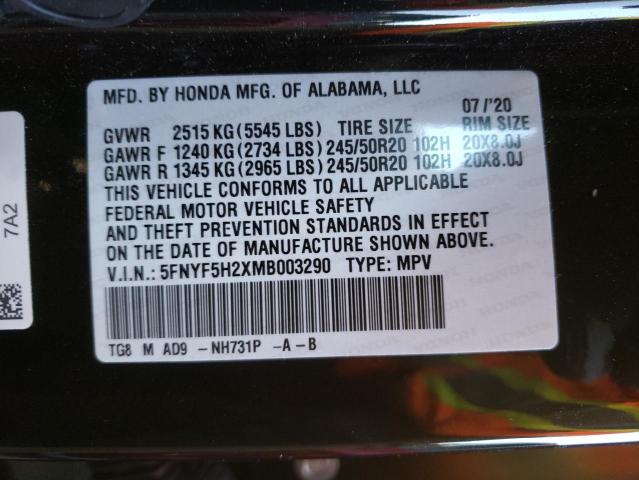 5FNYF5H2XMB003290 HONDA PILOT 2021
