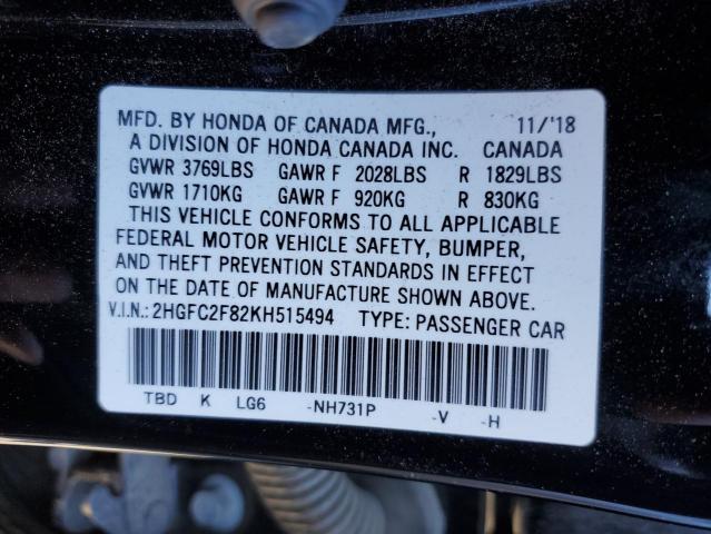 2019 HONDA CIVIC SPOR 2HGFC2F82KH515494