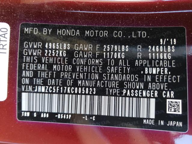 2019 HONDA CLARITY - JHMZC5F17KC005823