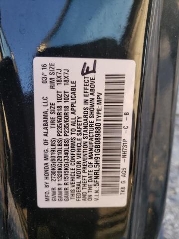 2016 HONDA ODYSSEY TO - 5FNRL5H91GB089880