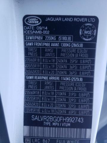 SALVR2BG0FH992743 Land Rover Range Rover Evoque Pure Premium