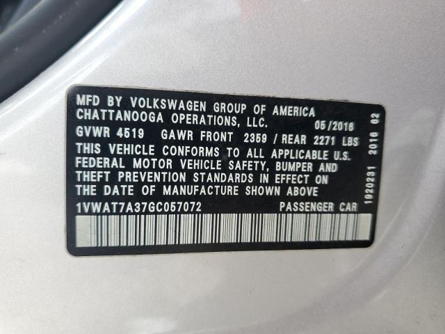 2016 VOLKSWAGEN PASSAT S 1VWAT7A37GC057072