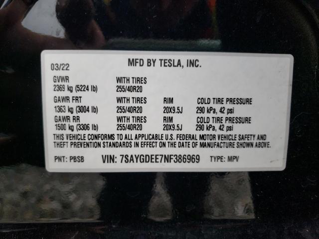 7SAYGDEE7NF386969 Tesla Model Y