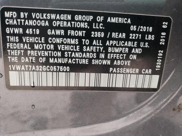 2016 VOLKSWAGEN PASSAT S 1VWAT7A32GC057500